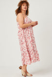 HN4556 Pink Womens Floral Back Smocked Tiered Tank Dress Front