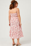 HN4556 Pink Womens Floral Back Smocked Tiered Tank Dress Side