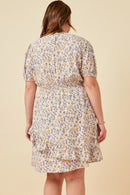 HN4730 Cream Womens Floral Smocked Neck Asymmetric Ruffle Dress Back