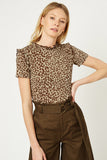 HY1083W Taupe Plus Leopard Ruffle High Neck Top Front