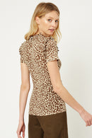 HY1083W Taupe Plus Leopard Ruffle High Neck Top Back