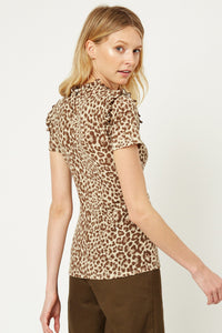 HY1083W Taupe Plus Leopard Ruffle High Neck Top Back