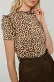 HY1083W Taupe Plus Leopard Ruffle High Neck Top Full Body