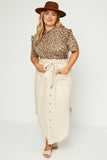 HY1083 Taupe Womens Leopard Ruffle High Neck Top Back