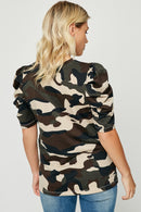 HY1106W Camo Plus Camo Puff Sleeve Top Detail