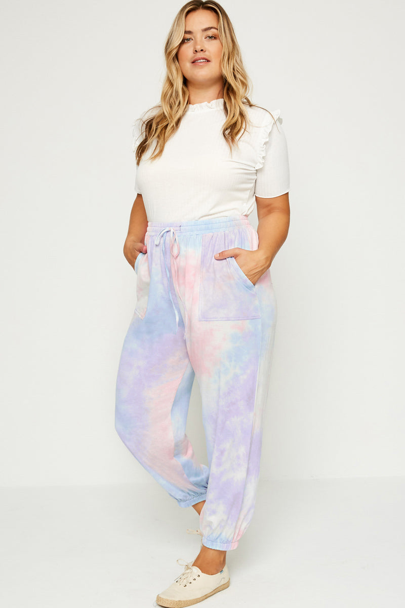 HY1120 LAVENDER Womens Tie-Dye Drawstring Jogger Back