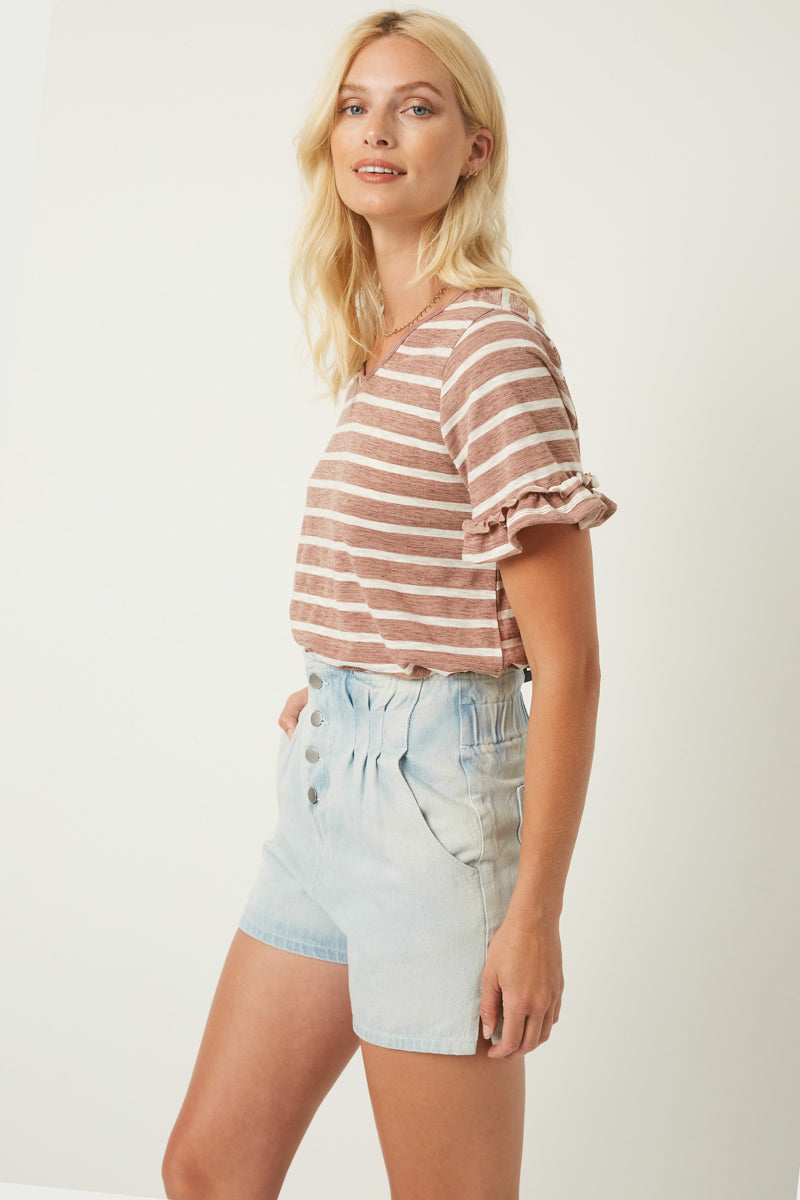 Hy1130W Light Denim Plus High Waist Pleated Denim Shorts Back