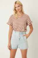 Hy1130W Light Denim Plus High Waist Pleated Denim Shorts Front 2