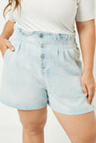 Hy1130W Light Denim Plus High Waist Pleated Denim Shorts Full Body
