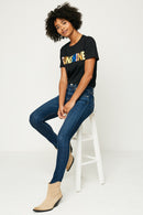 HY1157W OFF WHITE Plus Sunshine Flocked T Shirt Pose