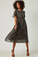 HY1195 TEAL Womens Pleated Floral Midi Dress Back