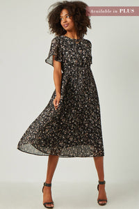 HY1195W TEAL Plus Pleated Floral Midi Dress Side 2