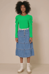 HY1207W Pink Plus Pleated Puff Shoulder Knit Top Gif