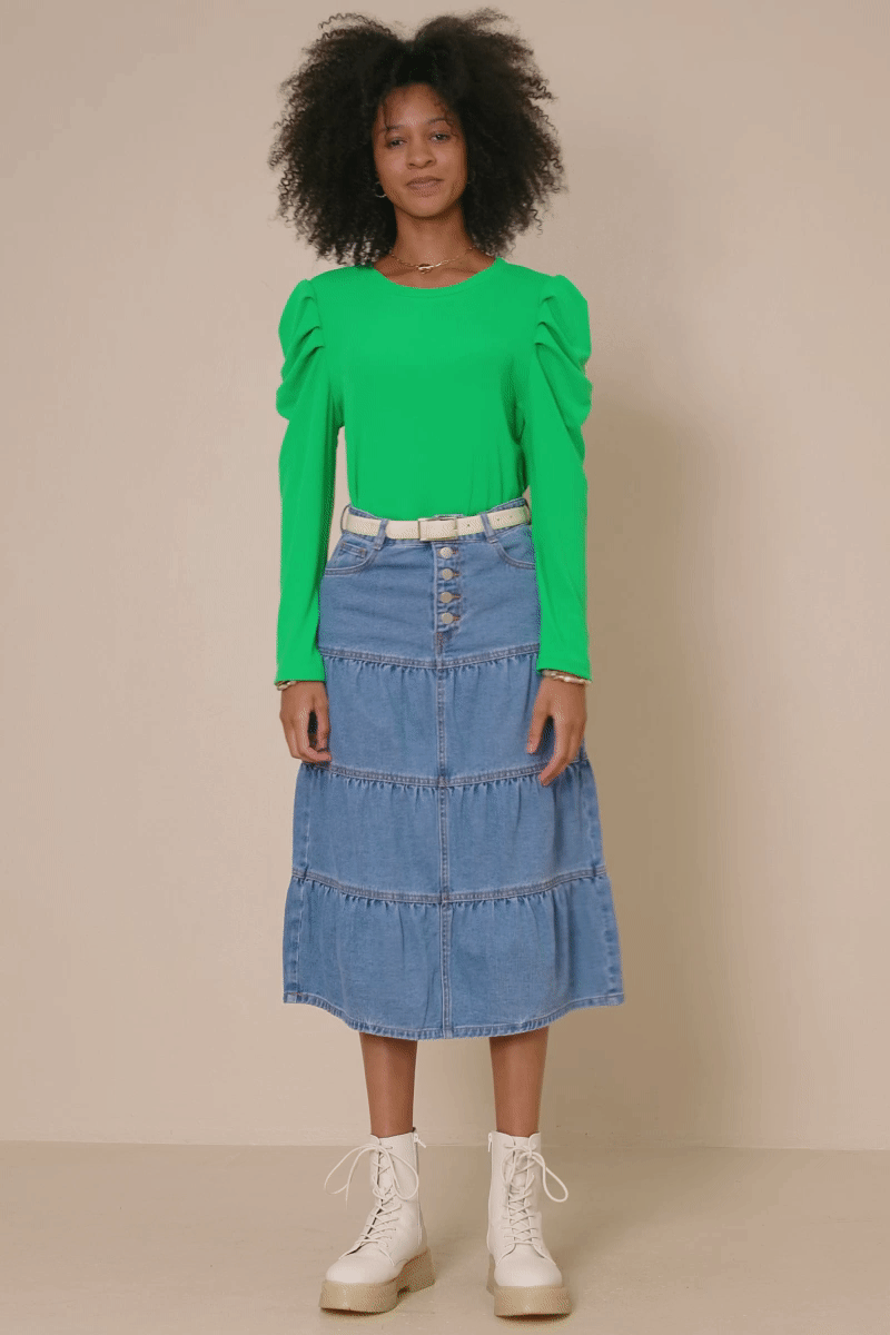 HY1207W Pink Plus Pleated Puff Shoulder Knit Top Gif