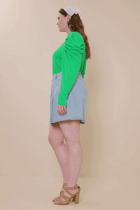 HY1207W Pink Plus Pleated Puff Shoulder Knit Top Full Body