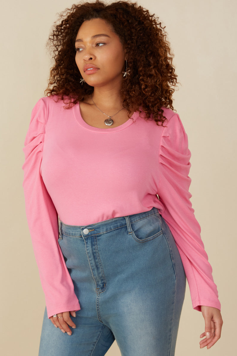 Pleated Puff Shoulder Knit Top