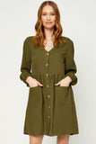 Hy1230W Olive Plus Button Down Pocketed Dress Full Body