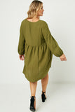 HY1230 OLIVE Button Down Pocketed Dress Full
