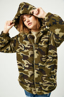HY1239W Camo Plus Soft Fleece Hooded Camo Jacket Front