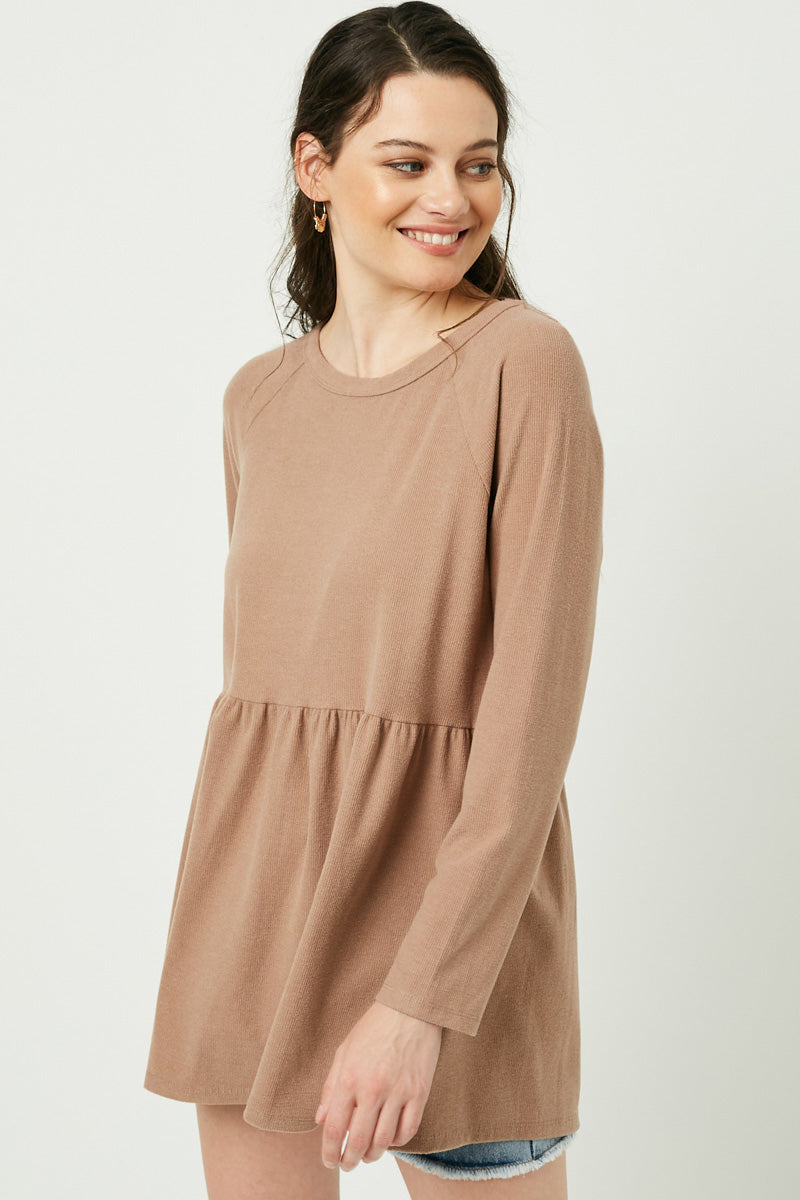 Button Back Raglan Peplum Top