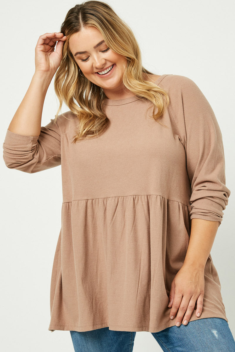 Button Back Raglan Peplum Top