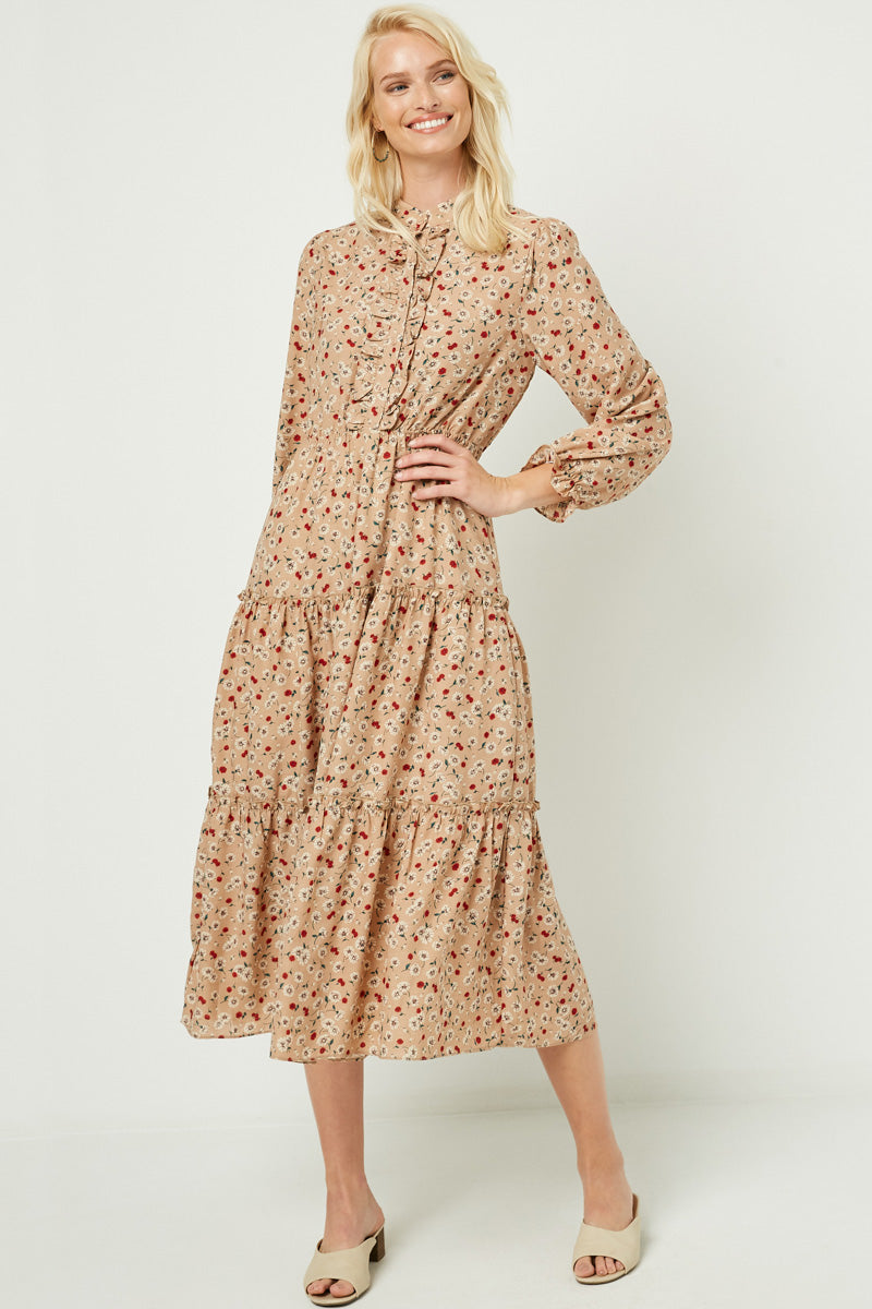 Hy1348 Black Womens Ruffle Placket Maxi Dress-Back