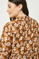 HY2040W Mustard Womens Tie Neck Tiered Tunic Back