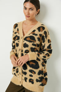 Plus Fuzzy Leopard Sweater Cardigan Front