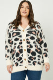 HY2048 Ivory Womens Fuzzy Leopard Sweater Cardigan Full Body