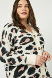 HY2048 Ivory Womens Fuzzy Leopard Sweater Cardigan Detail