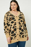 HY2048 Tan Womens Fuzzy Leopard Sweater Cardigan Front