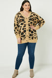 HY2048 Tan Womens Fuzzy Leopard Sweater Cardigan Detail