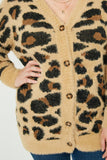 HY2048 Tan Womens Fuzzy Leopard Sweater Cardigan Back