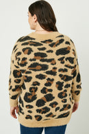 HY2048 Tan Womens Fuzzy Leopard Sweater Cardigan Full Body