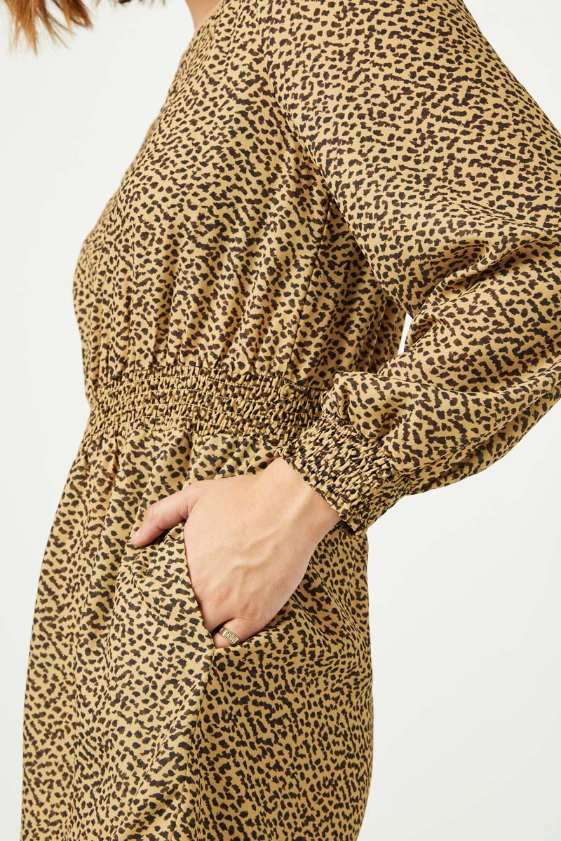 Printed Long Sleeve Smock Waist Romper