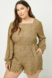 Printed Long Sleeve Smock Waist Romper
