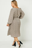 Hy2055 Taupe Womens Printed Pleated Skirt Midi Dress-Back