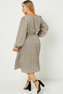 Hy2055 Taupe Womens Printed Pleated Skirt Midi Dress-Detail