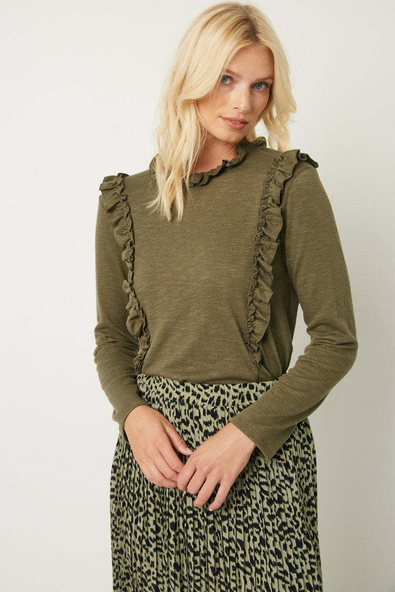 Long Sleeve Textured Ruffle Top