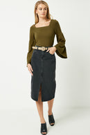 Plus Soft French Terry Long Sleeve Square Neck Top Whole Body