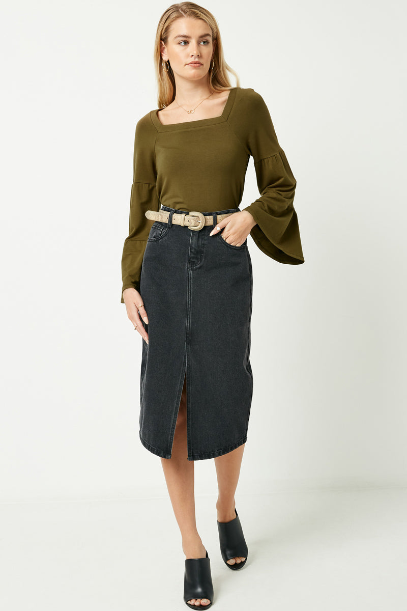 Plus Soft French Terry Long Sleeve Square Neck Top Whole Body