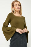 Plus Soft French Terry Long Sleeve Square Neck Top Side