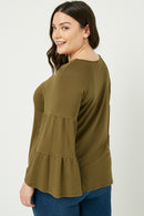 HY2095 Black Womens Soft French Terry Long Sleeve Square Neck Top Pose