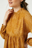 HY2100W MUSTARD Plus Ruffle Neck Long Sleeve Babydoll Top Front