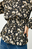 HY2201W Black Plus Square Neck Long Sleeve Printed Top Full Body