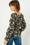 HY2201W Black Plus Square Neck Long Sleeve Printed Top Gif