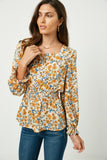 Square Neck Long Sleeve Printed Top