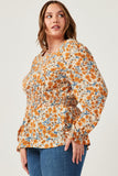 HY2201 Taupe Womens Square Neck Long Sleeve Printed Top Front