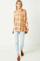 HY2203 Olive Womens Tie Dye High Low Long Sleeve Dolman Whole Body