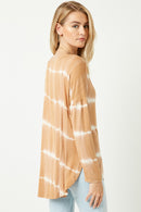 HY2203 Olive Womens Tie Dye High Low Long Sleeve Dolman Back